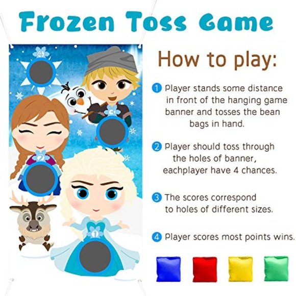 Frozen Toss Game Banner with 4 Bean Bags, Snow Queen Elsa Anna Party Games Activ - Picture 4 of 6